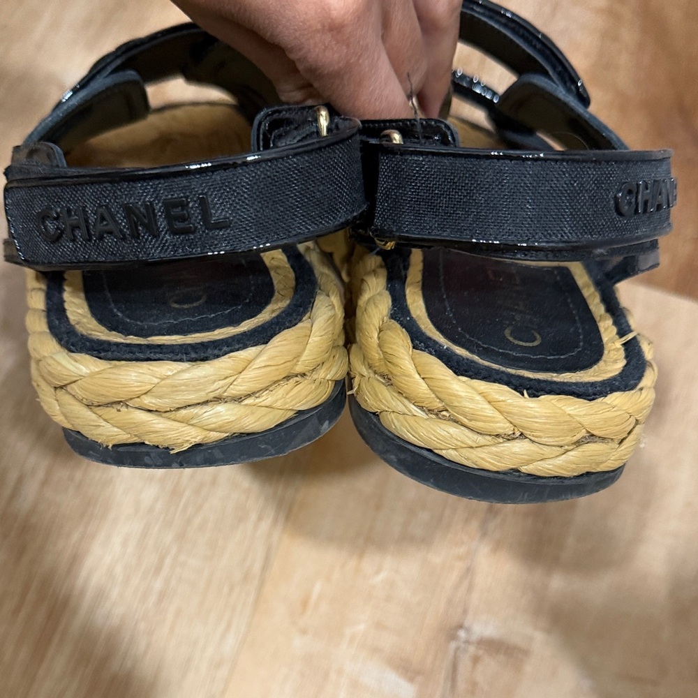 Chanel Black Mesh and Patent Velcro Sandals - Picture 3 of 5